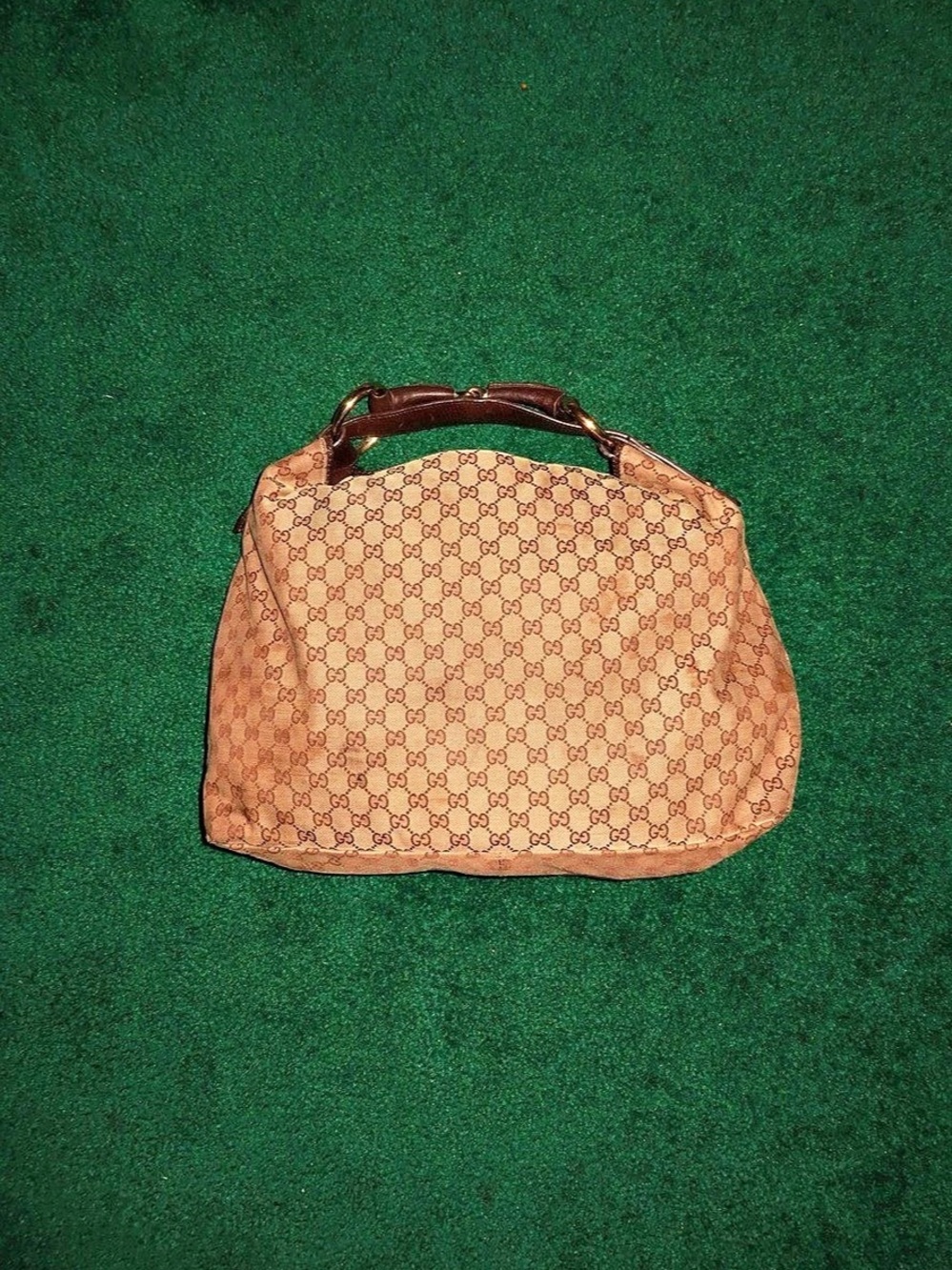 Gucci Canvas Horsebit Hobo bag Tan